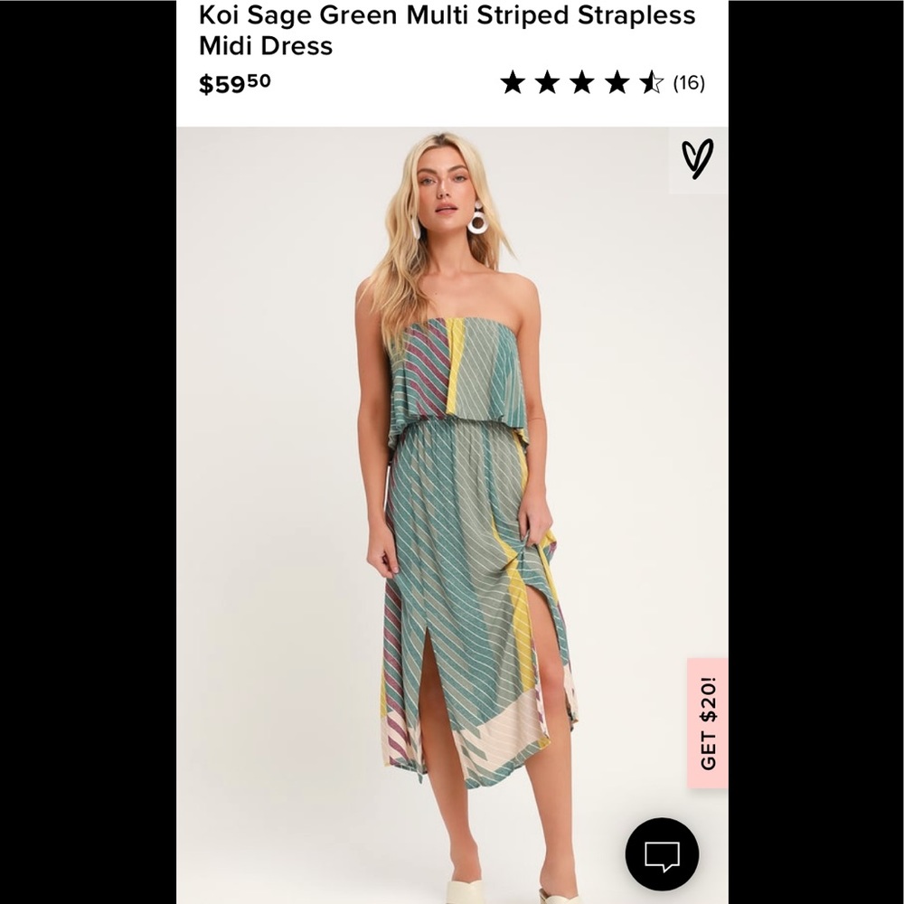 Koi Multi Striped Strapless Midi Dress - NWOT
